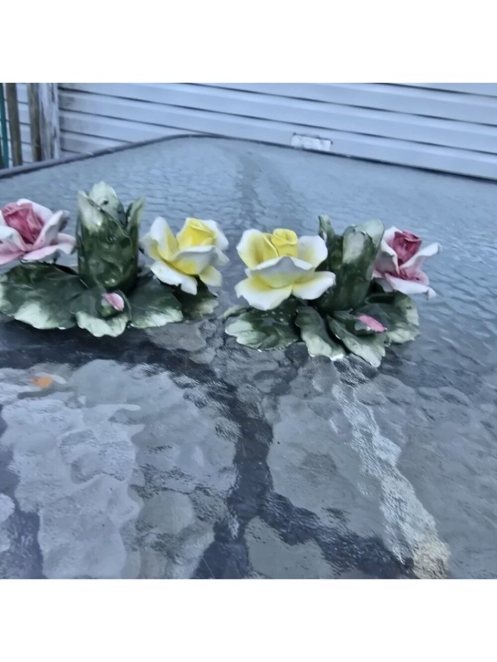 Pair Of Capodimonte Flower Candlestick Holder Made in Italy Hand Painted Vintag - Picture 2 of 12